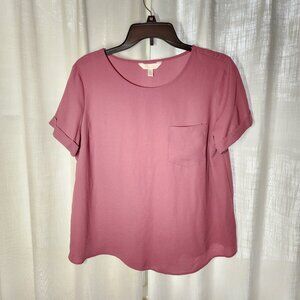 Rose Pink dress shirt, Lauren Conrad brand, Med, Cuffed short sleeves, pocket